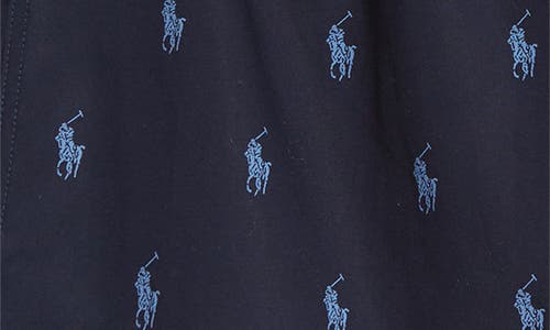 Shop Polo Ralph Lauren Logo Print Woven Cotton Boxers In Navy