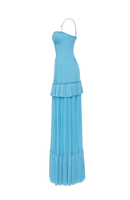 Shop Milla Sky-blue Spaghetti Strap Pleated Maxi Dress