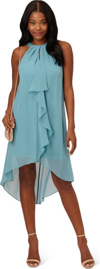 Draped Ruffle Chiffon High Low Dress