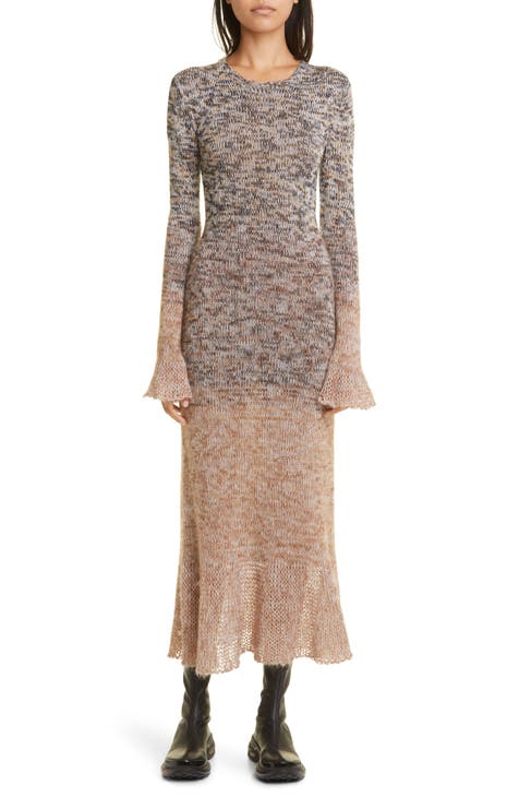 Ombré Marled Long Sleeve Wool & Mohair Blend Sweater Dress