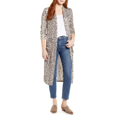 Bobeau Ribbed Knit Long Cardigan, Brown