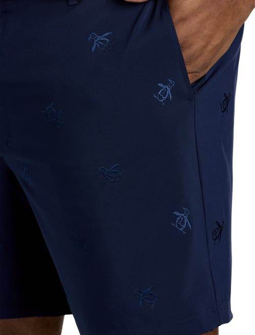 Original Penguin Space Dyed Embroidered Shorts In Black Iris