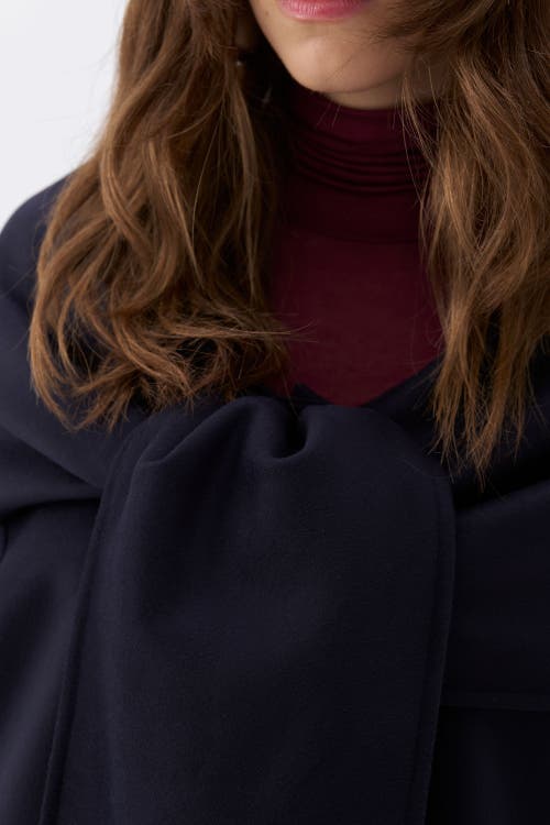 Nocturne Draped Coat With Front Tie Detail In Navy Blue