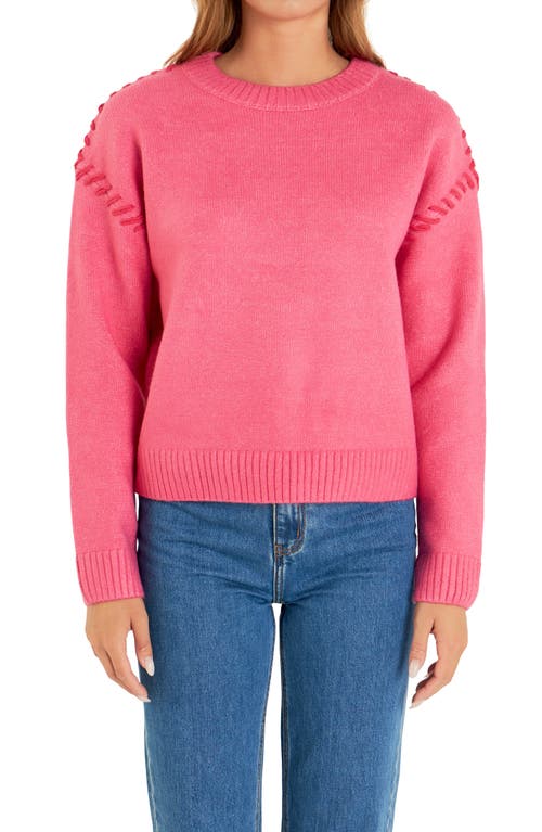 English Factory Whipstitch Accent Crewneck Sweater In Pink/fuchsia