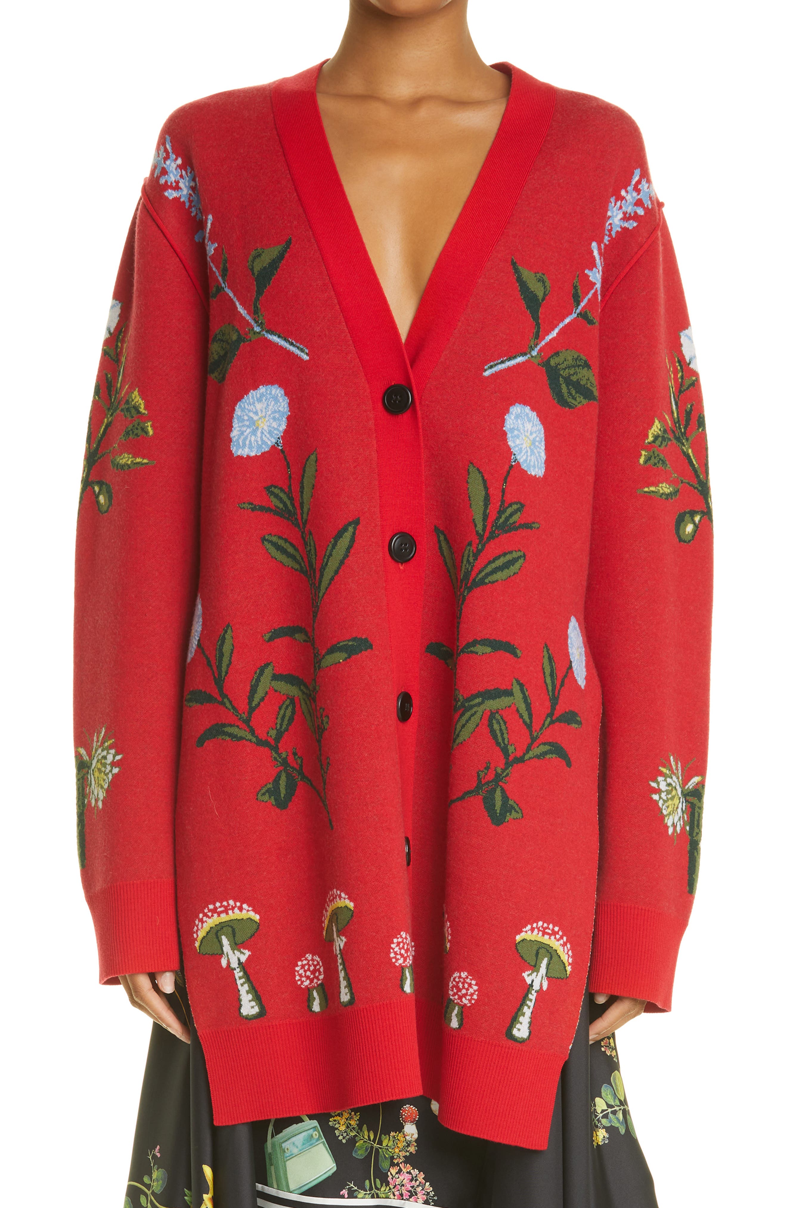 red merino cardigan