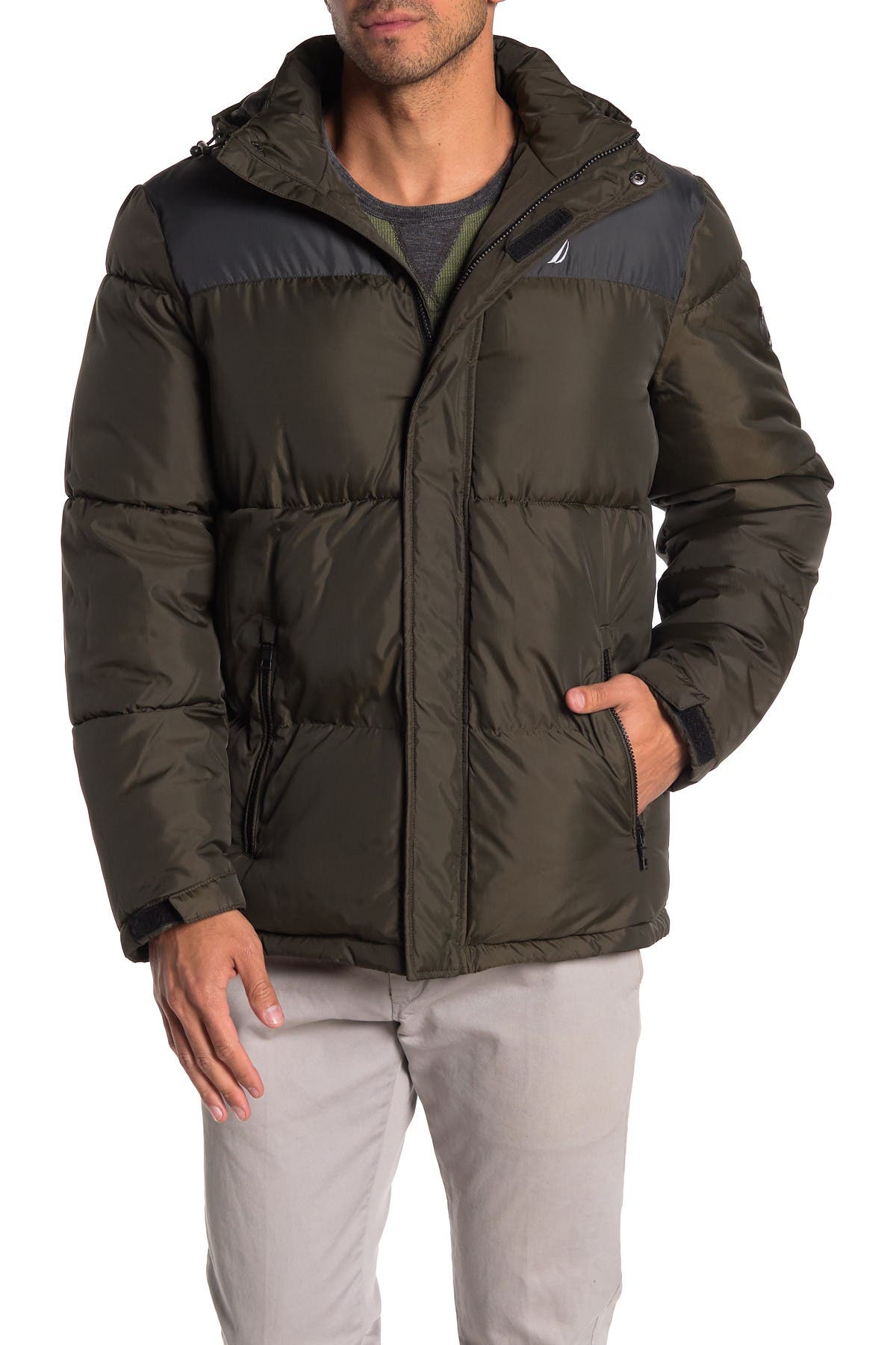 nautica men's hooded puffer coat