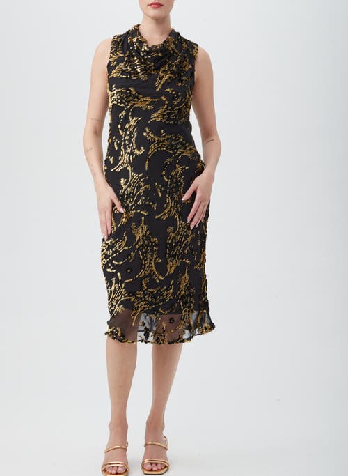 Trina Turk Ulani 2 Metallic Cowl-neck Midi Dress In Black