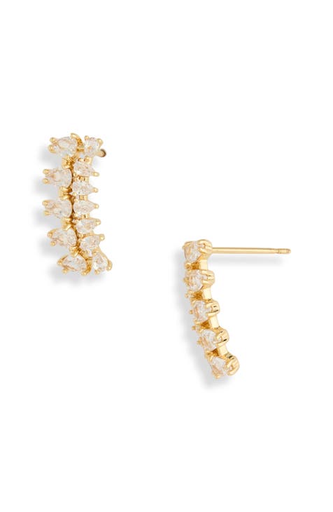 Curved Bar CZ Stud Earrings