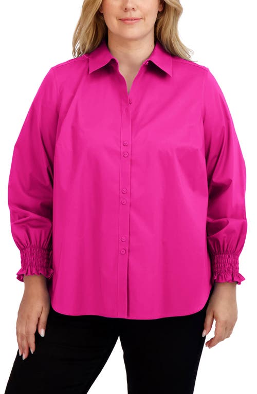 Olivia Smocked Cuff Cotton Blend Button-Up Shirt in Azalea