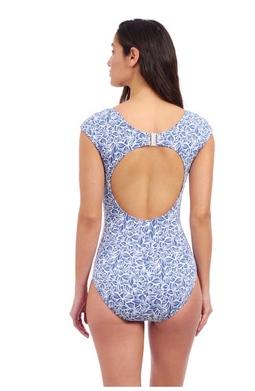 Profile By Gottex Plumeria Cap Sleeve Shaped Bust One Piece In Blue