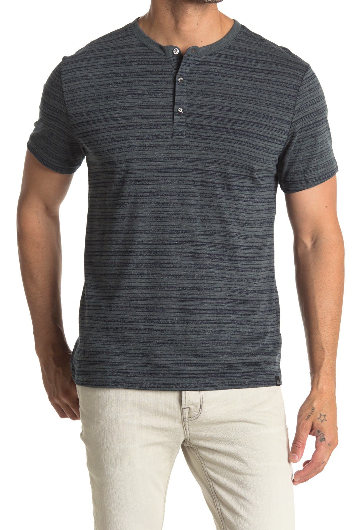 Threads 4 Thought Striped Short Sleeve Henley T-shirt In Open Grey32