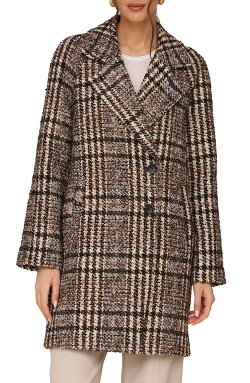 Shop Avec Les Filles Plaid Bouclé Walker Coat In Tan/brown Plaid