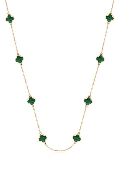 Gabi Rielle 14k Over Silver Malachite Clover Station Necklace In Gold/malachite