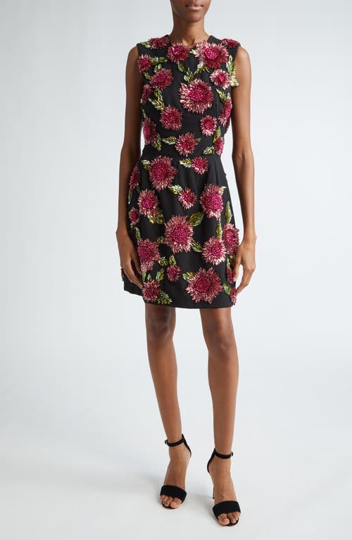 LELA ROSE LELA ROSE FLORAL CRYSTAL EMBELLISHED SLEEVELESS DRESS 