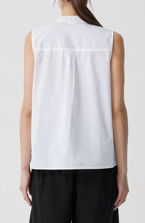 Shop Eileen Fisher Band Collar Sleeveless Organic Cotton Shirt In White