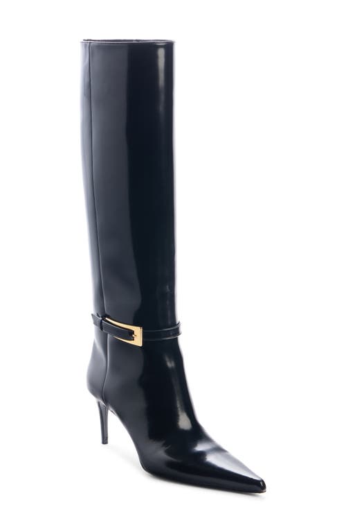 Hacker Pointed Toe Knee High Boot in Black