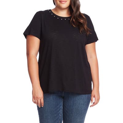 Plus Size Vince Camuto Studded Crewneck Tee, Black
