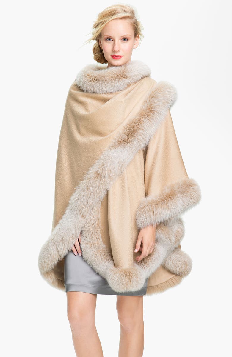 Sofia Cashmere Genuine Fox Fur Trim Cape | Nordstrom
