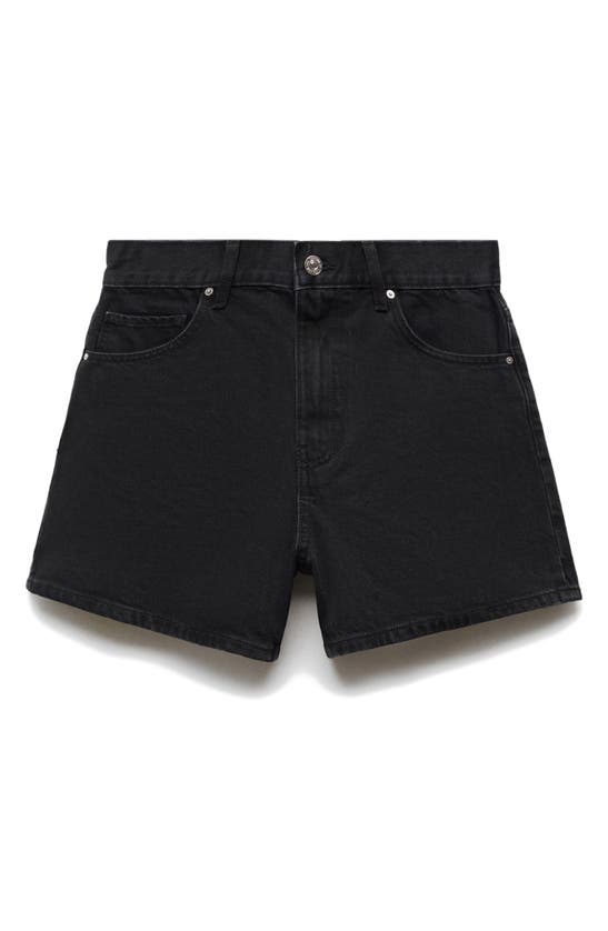 Shop Mango High Waist Denim Shorts In Black