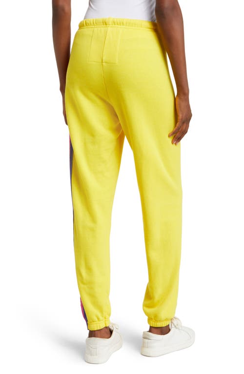 Aviator Nation Stripe Sweatpants In Lemon/yellow Purple