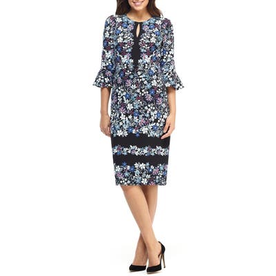 Maggy London Printed Ruffle Sleeve Dress, Blue