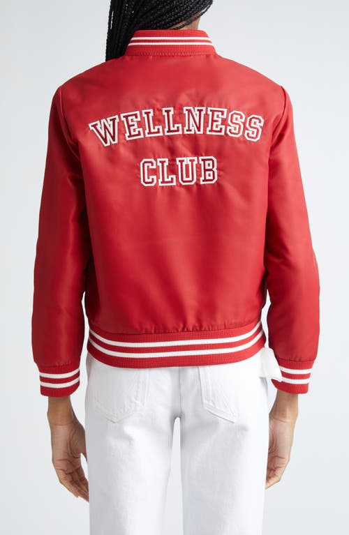 Shop Sporty And Rich Sporty & Rich Wellness Club Embroidered Satin Varsity Jacket In Ruby