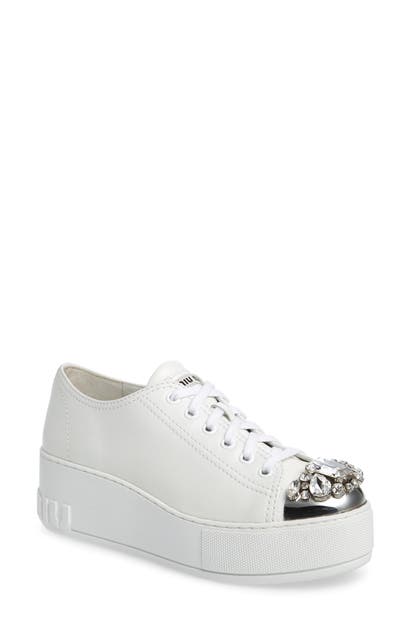 MIU MIU EMBELLISHED METAL TOE PLATFORM SNEAKER,5E907C Y5AF 05099