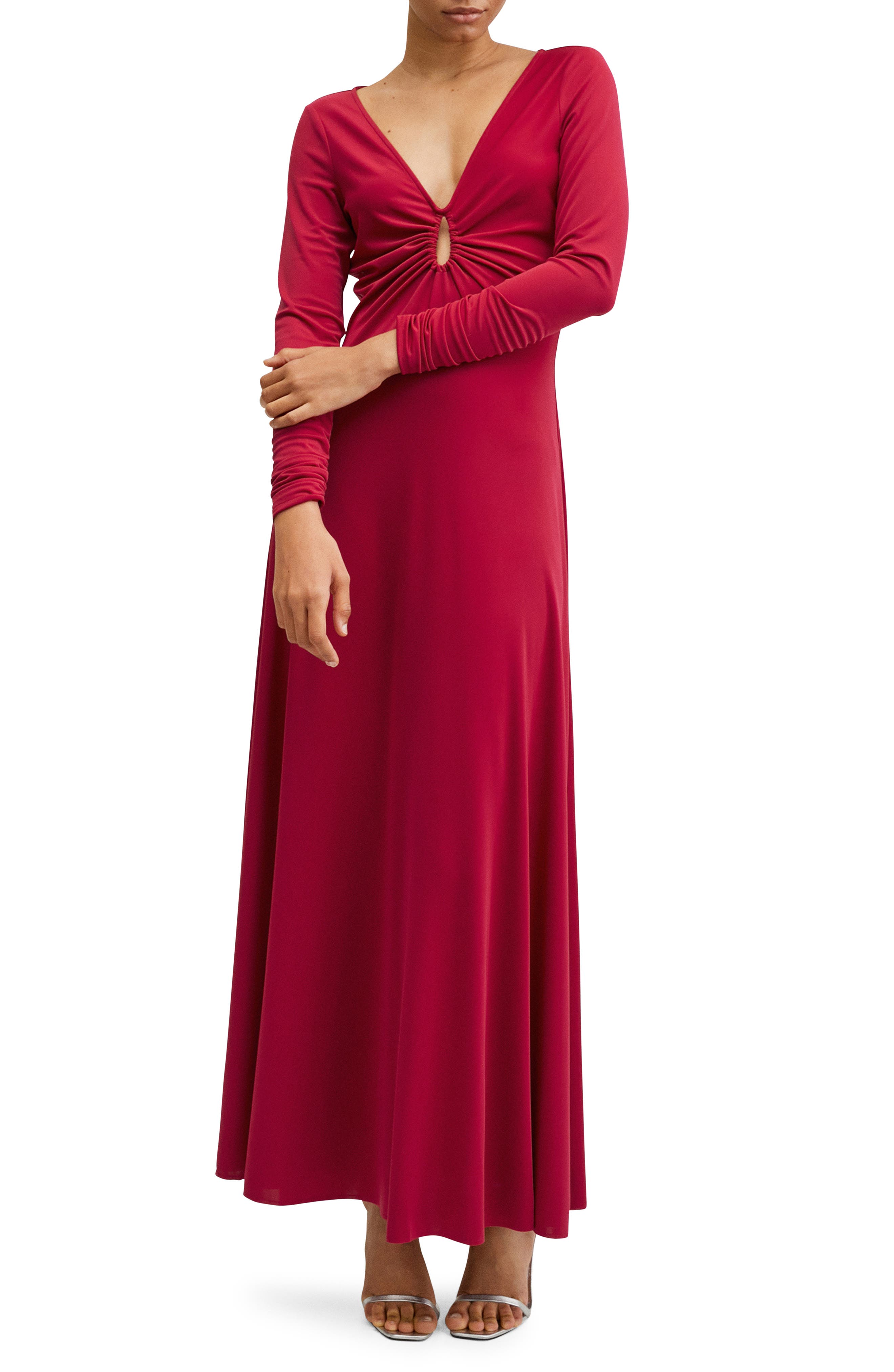 MANGO Long Sleeve Side Slit Maxi Dress 