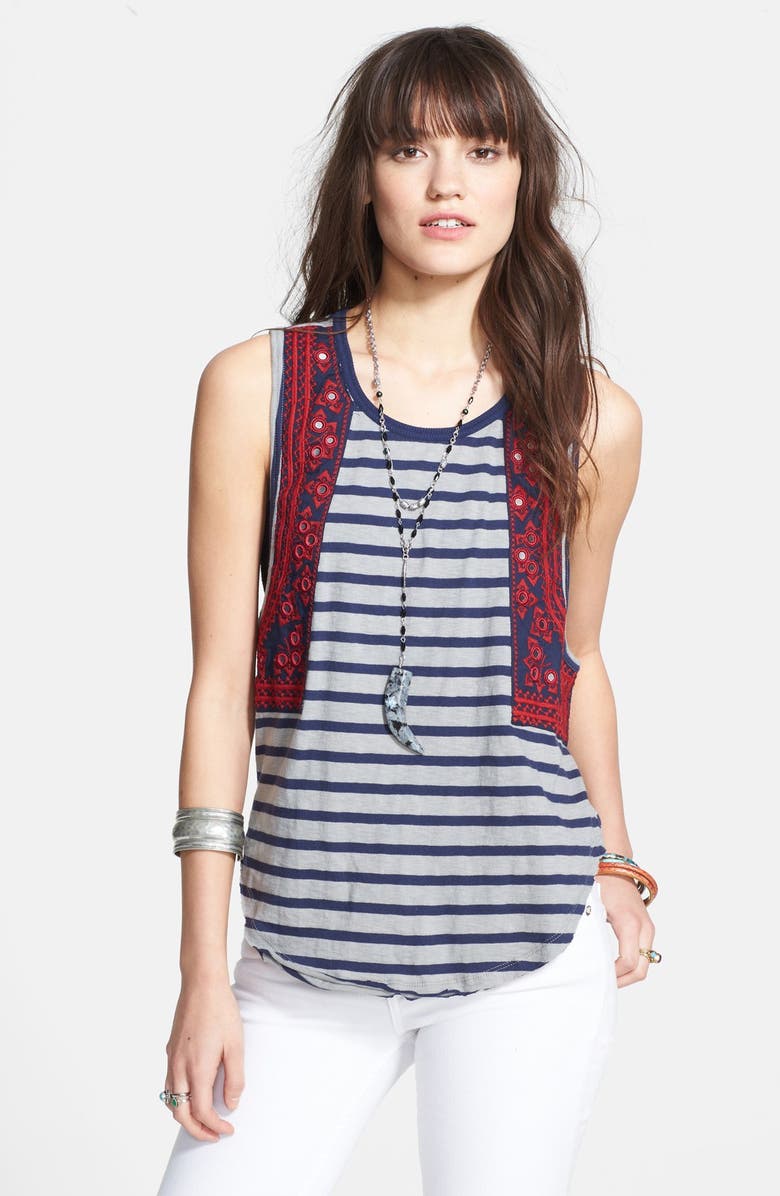 Free People 'Wear Your Sparkle' Embroidered Stripe Tank | Nordstrom