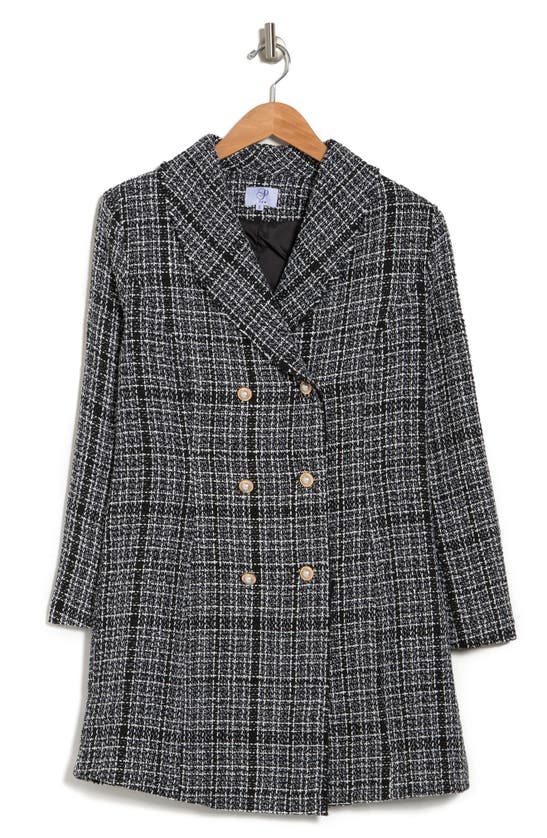 Plm Double Breasted Tweed Long Jacket In Black/ White ModeSens