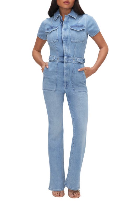 Good American Petite Fit for Success Bootcut Jumpsuit Blue274 at Nordstrom,