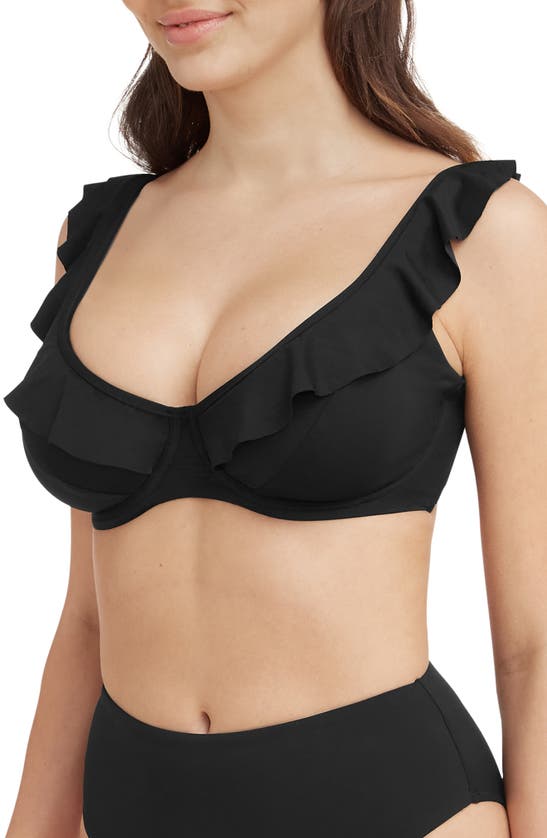 Shop Sea Level Frill F-cup Underwire Bikini Top In Black