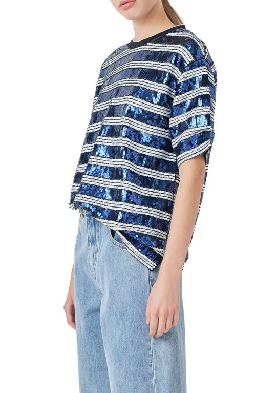 Shop Grey Lab Sequin Stripe Top In White/navy