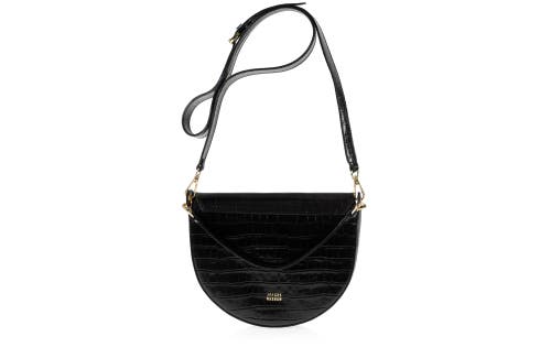 Shop Joanna Maxham Forget Me Not Saddle Bag In Black Embossed Croco Leather