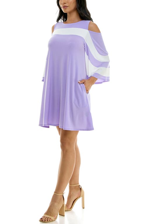 Shop Nina Leonard Ity Stripe Cold Shoulder Dress In Lavender/ivory