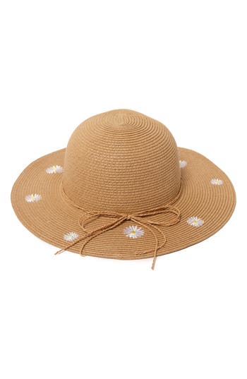 Shop David & Young Daisy Straw Floppy Hat In Light Brown