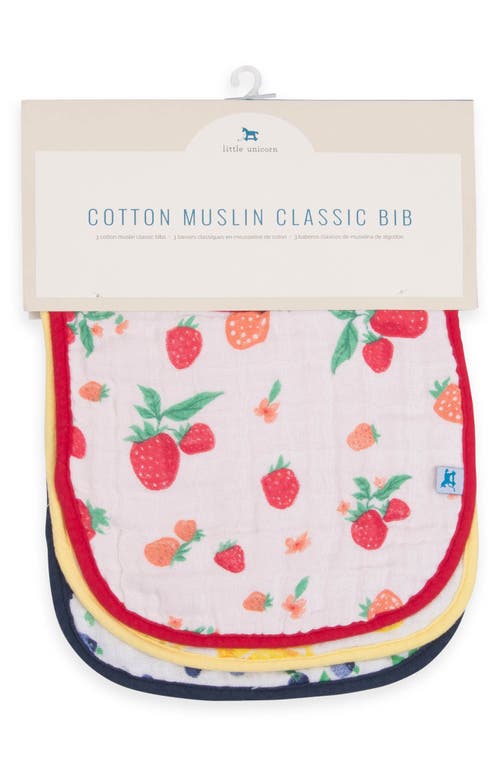 Little Unicorn 3-pack Classic Cotton Muslin Bibs In Berry Lemonade