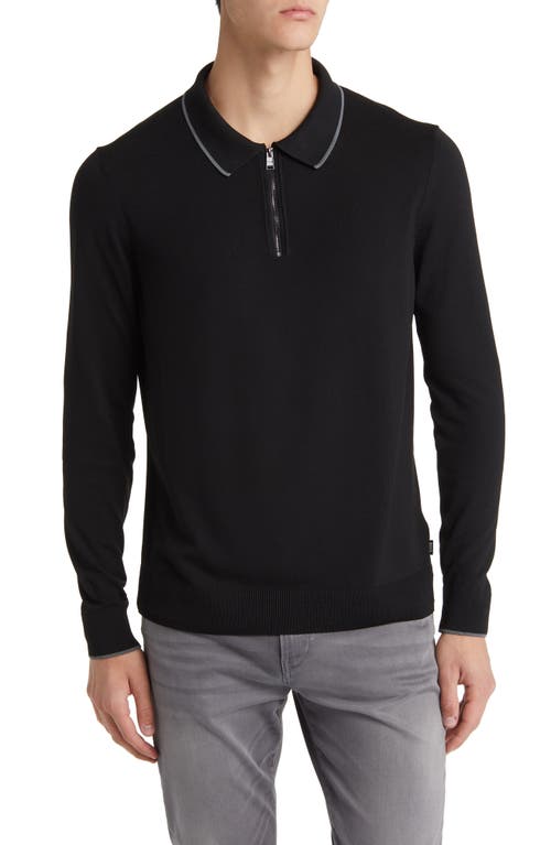 BOSS Luno Long Sleeve Zip Polo Black at Nordstrom,