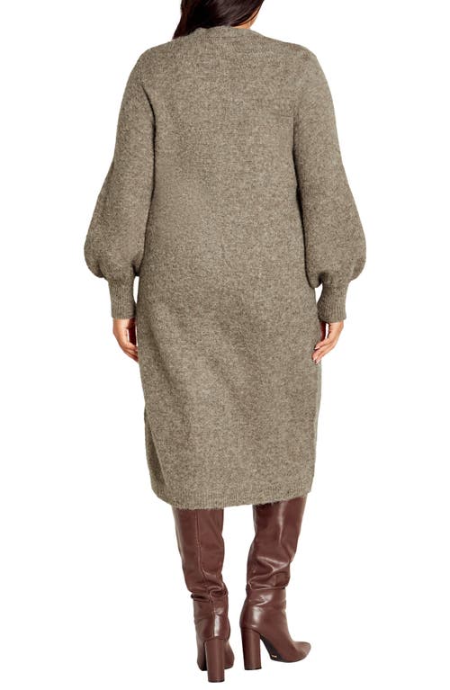 City Chic Eleni Button Front Long Sleeve Sweater Dress In Taupe Marle