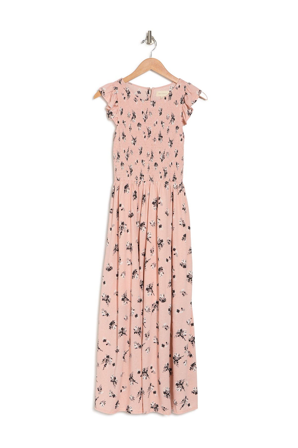 Melloday Sleeveless Floral Print Smocked Top Knit Midi Dress In Pink Floral