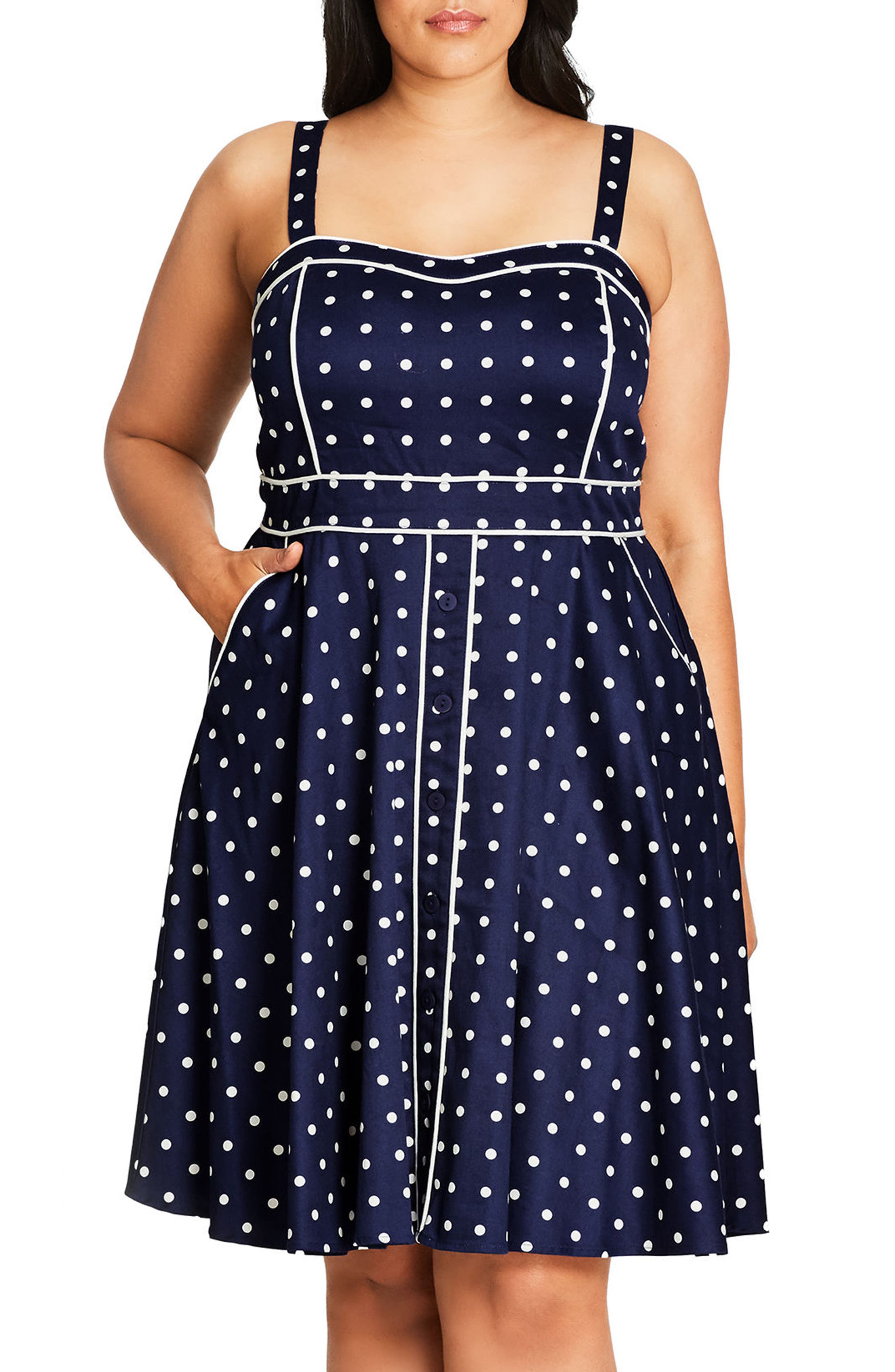 City Chic Sweet Darling Piped Dot Print Fit & Flare Dress | Nordstrom