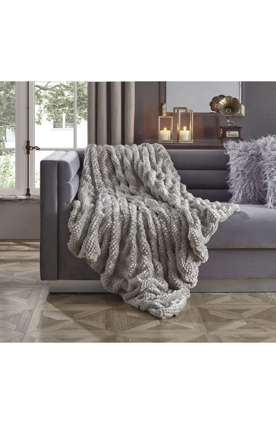 Shop Inspired Home Faux Fur Throw Blanket In Grey