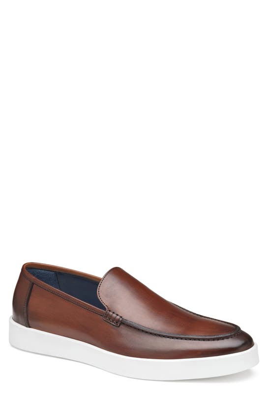 Shop Johnston & Murphy Collection Bolivar Moc Toe Slip-on Sneaker In Brown Italian Calfskin