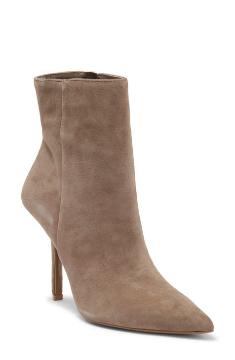 ShoeLand Ellaire Women's Western Ankle Bootie Closed Toe Casual Low Stacked  Heel Boots (Taupe)