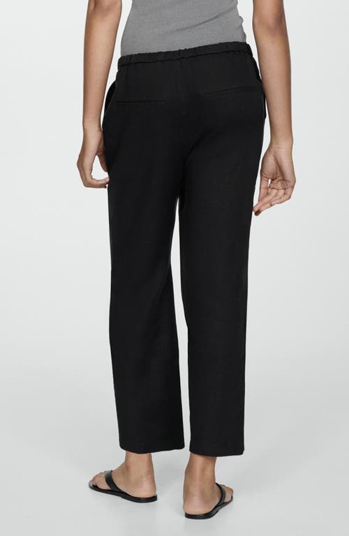 Shop Mango Linen Drawstring Pants In Black