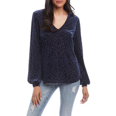 Karen Kane Burnout Velvet Blouson Sleeve Blouse, Blue