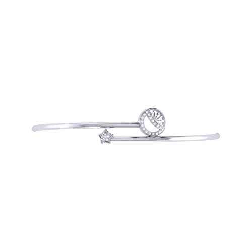 Luvmyjewelry Half Moon Star Sterling Silver Diamond Adjustable Bangle In Silver