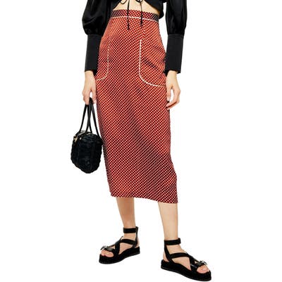 Topshop Polka Dot Midi Skirt, US (fits like 0) - Brown