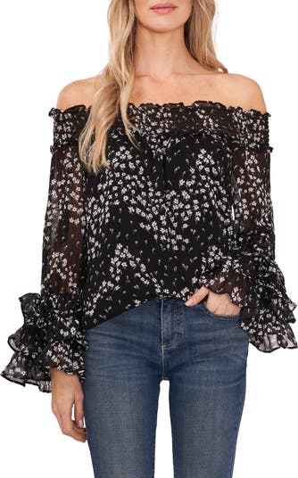 CeCe Floral Print Off the Shoulder Ruffle Blouse Nordstrom