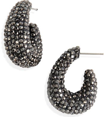 Black pave store hoop earrings